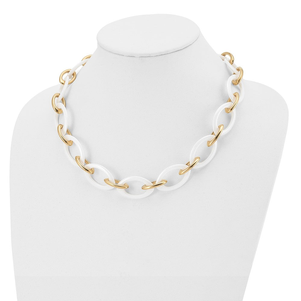Stainless Steel Polished Yellow Ip & White Ceramic 20In Necklace