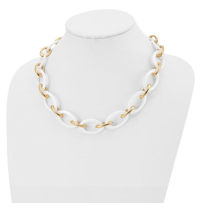 Stainless Steel Polished Yellow Ip & White Ceramic 20In Necklace