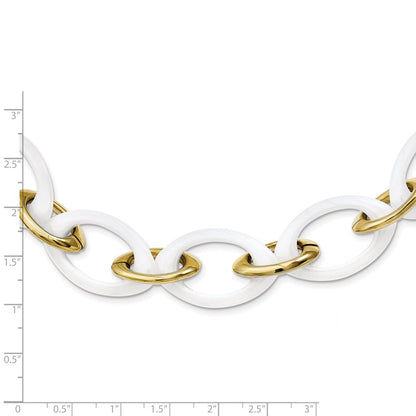 Stainless Steel Polished Yellow Ip & White Ceramic 20In Necklace