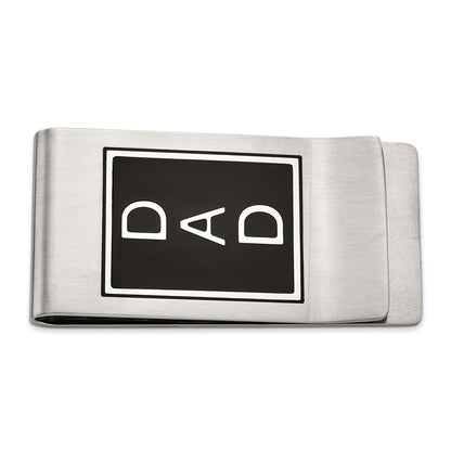 Stainless Steel Black Enamel Dad Money Clip & Ring Set