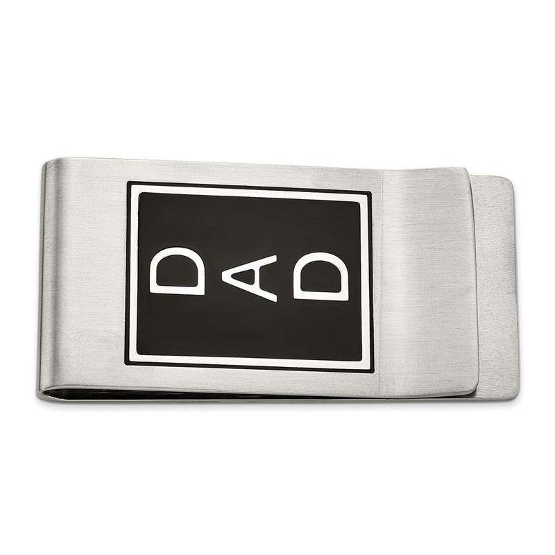 Stainless Steel Black Enamel Dad Money Clip & Ring Set