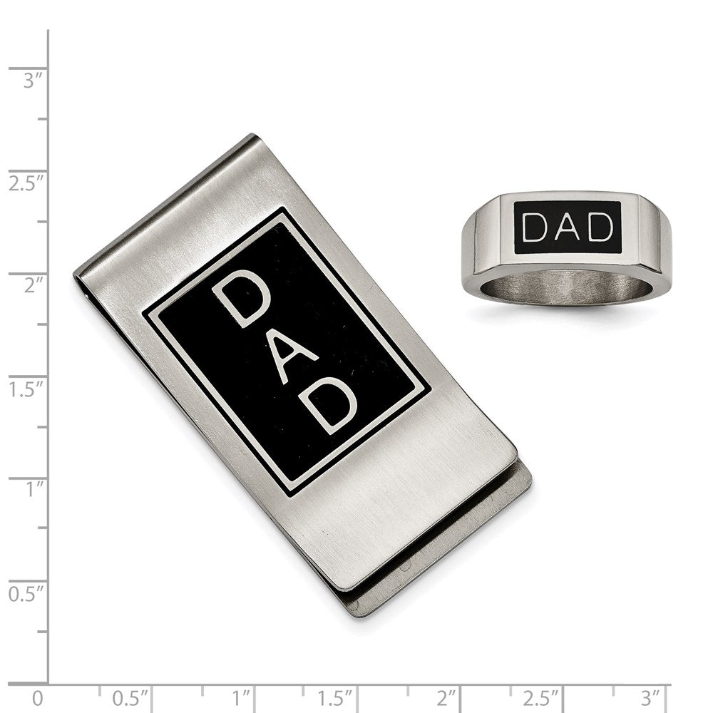Stainless Steel Black Enamel Dad Money Clip & Ring Set