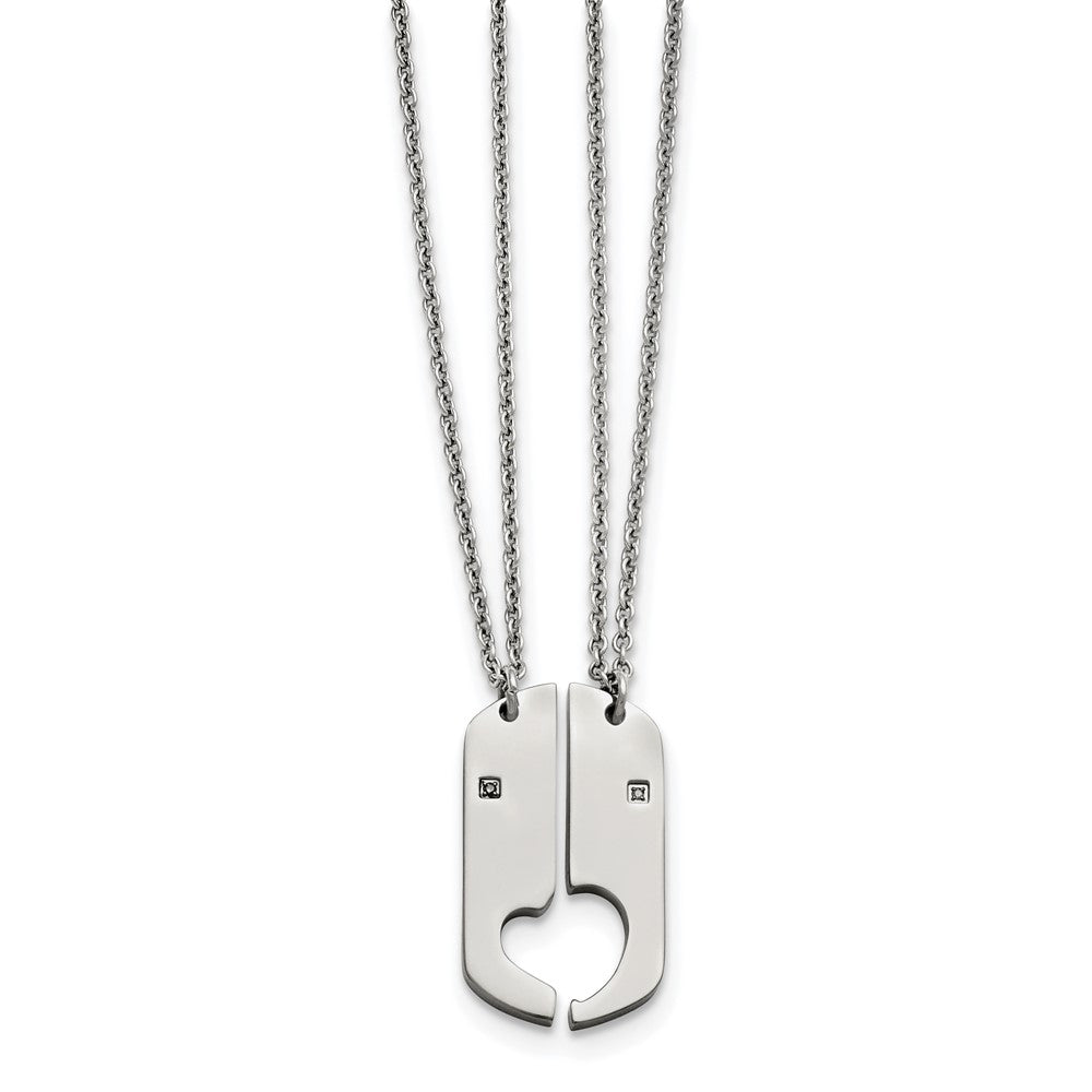 Stainless Steel Polished W/Cz 1/2 Hearts Dog Tag 20 Inch Necklace Set