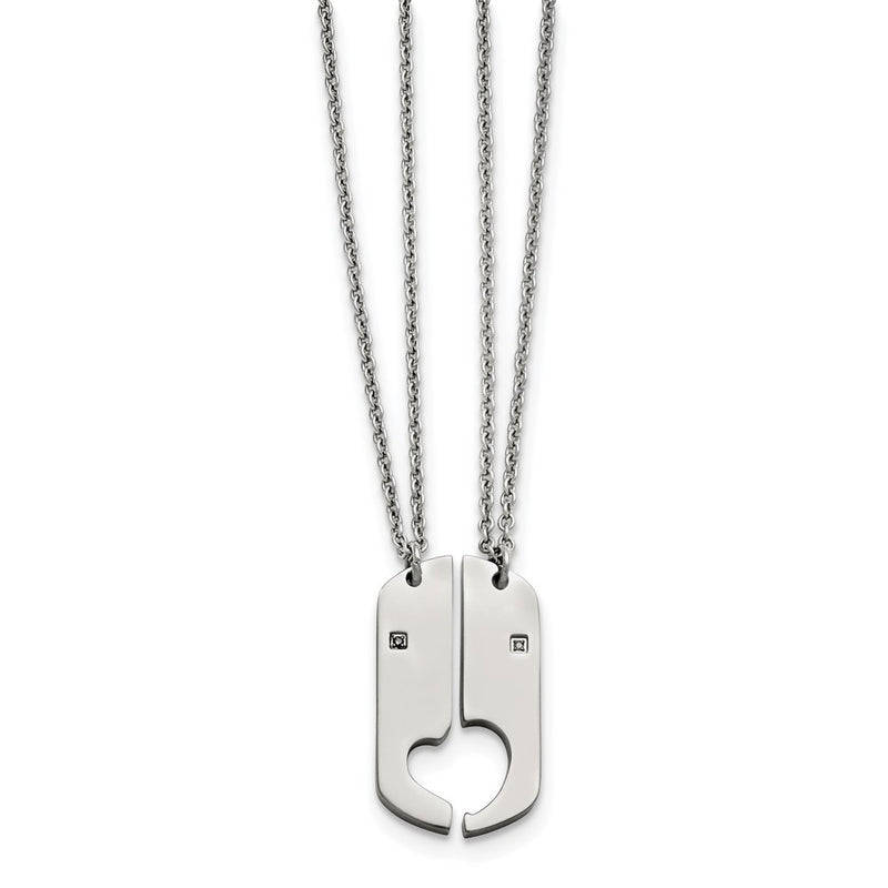 Stainless Steel Polished W/Cz 1/2 Hearts Dog Tag 20 Inch Necklace Set