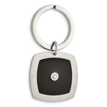 Stainless Steel Chisel Brushed And Polished Black Enamel Cz Key Ring, Money Clip, Cuff Link Tie Bar Boxed Set