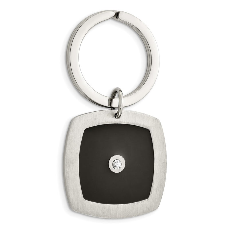 Stainless Steel Chisel Brushed And Polished Black Enamel Cz Key Ring, Money Clip, Cuff Link Tie Bar Boxed Set
