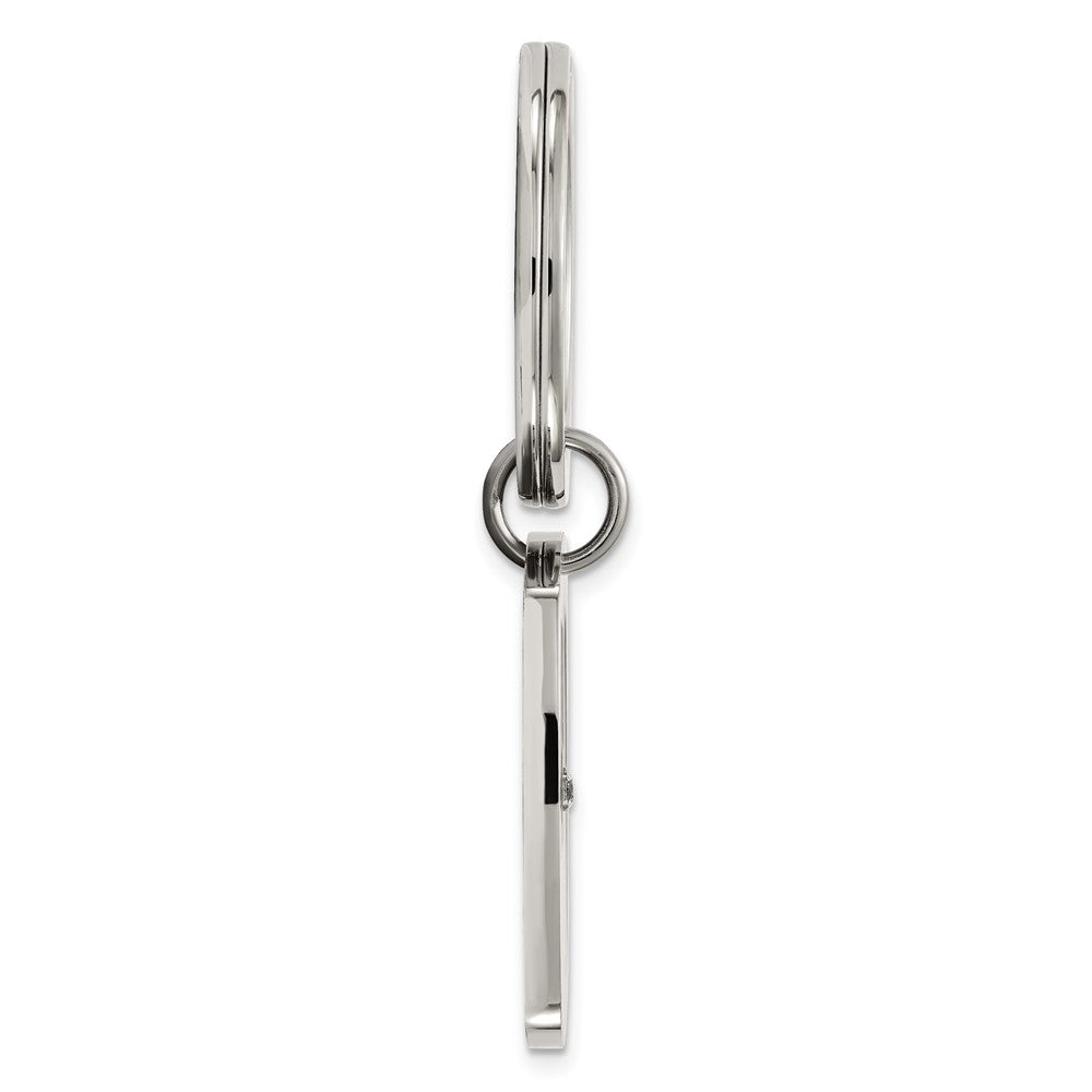 Stainless Steel Chisel Brushed And Polished Black Enamel Cz Key Ring, Money Clip, Cuff Link Tie Bar Boxed Set