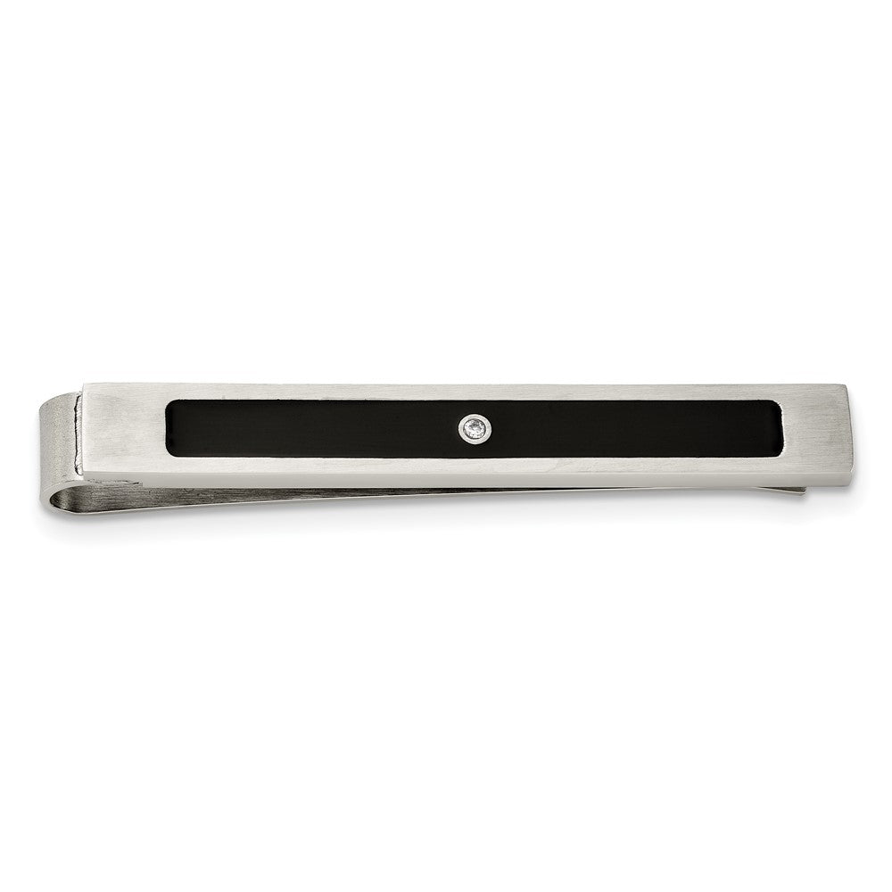 Stainless Steel Chisel Brushed And Polished Black Enamel Cz Key Ring, Money Clip, Cuff Link Tie Bar Boxed Set