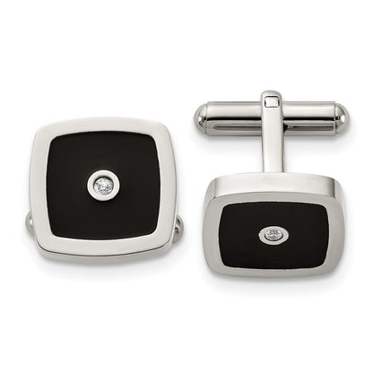 Stainless Steel Chisel Brushed And Polished Black Enamel Cz Key Ring, Money Clip, Cuff Link Tie Bar Boxed Set