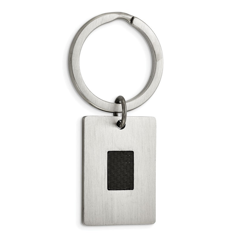 Stainless Steel Chisel Brushed Black Carbon Fiber Inlay 4-Piece Key Ring, Money Clip, Cuff Link And Tie Bar Boxed Set