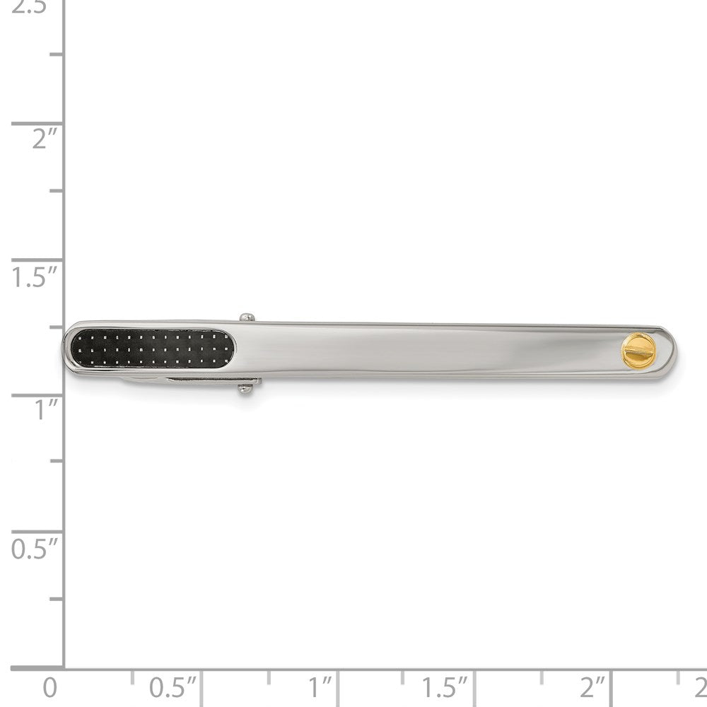 Stainless Steel Chisel With 18K Gold Accent Polished Black Carbon Fiber Inlay Tie Bar