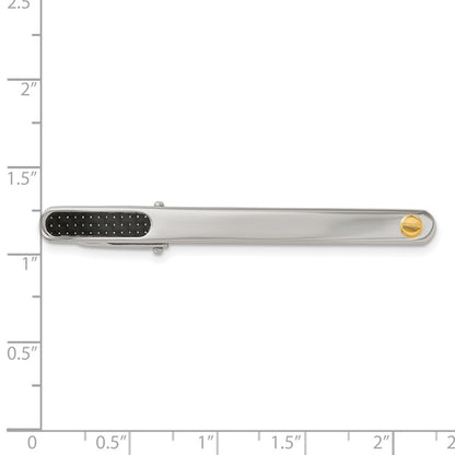 Stainless Steel Chisel With 18K Gold Accent Polished Black Carbon Fiber Inlay Tie Bar