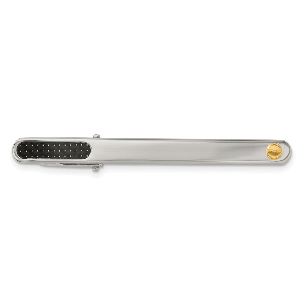 Stainless Steel Chisel With 18K Gold Accent Polished Black Carbon Fiber Inlay Tie Bar