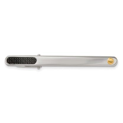 Stainless Steel Chisel With 18K Gold Accent Polished Black Carbon Fiber Inlay Tie Bar