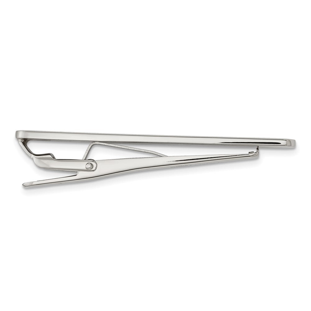 Stainless Steel Chisel Polished With Black Carbon Fiber .03 Carat Diamond Tie Bar