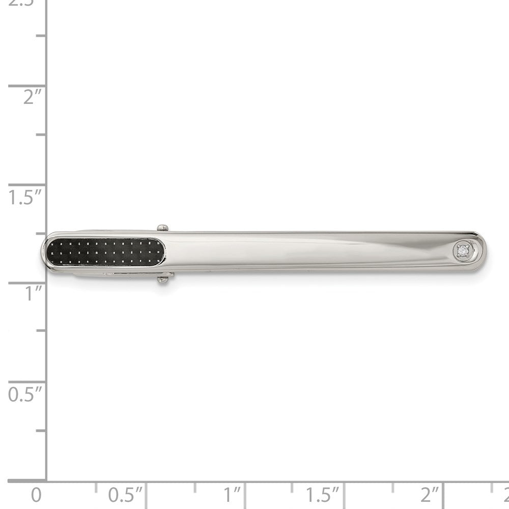 Stainless Steel Chisel Polished With Black Carbon Fiber .03 Carat Diamond Tie Bar