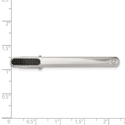 Stainless Steel Chisel Polished With Black Carbon Fiber .03 Carat Diamond Tie Bar
