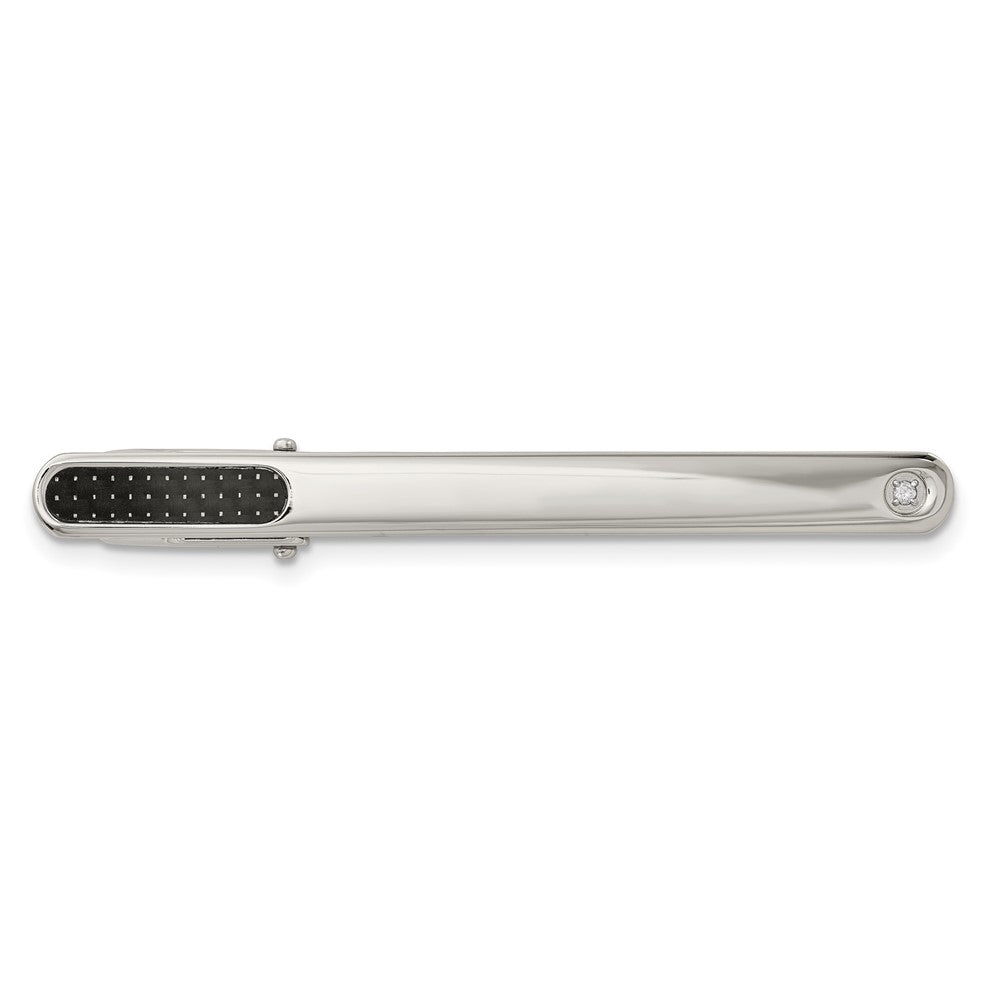 Stainless Steel Chisel Polished With Black Carbon Fiber .03 Carat Diamond Tie Bar