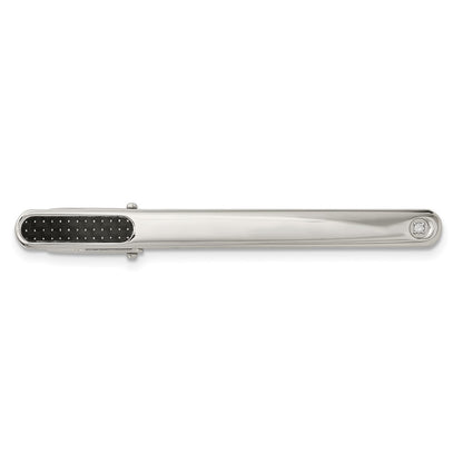 Stainless Steel Chisel Polished With Black Carbon Fiber .03 Carat Diamond Tie Bar
