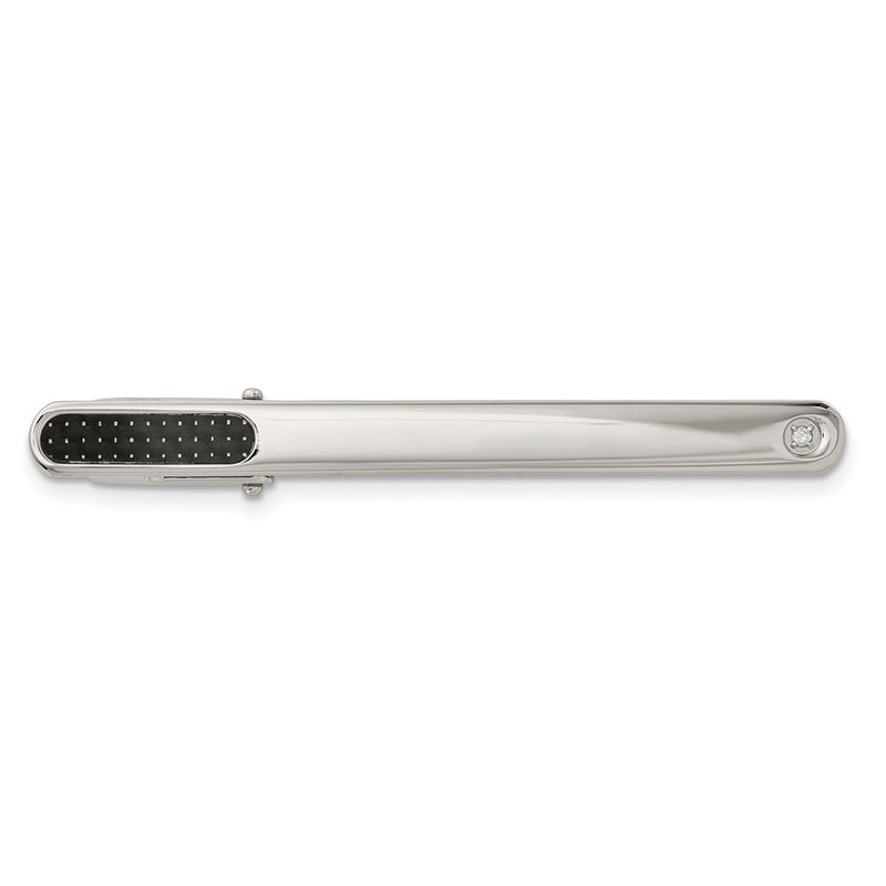 Stainless Steel Chisel Polished With Black Carbon Fiber .03 Carat Diamond Tie Bar