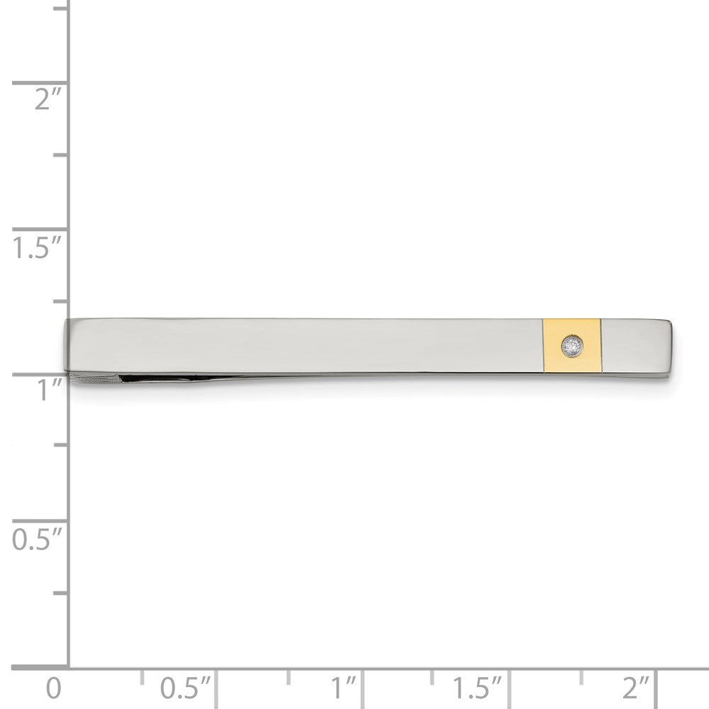 Stainless Steel Chisel Polished Yellow Ip-Plated .03 Carat Diamond Tie Bar