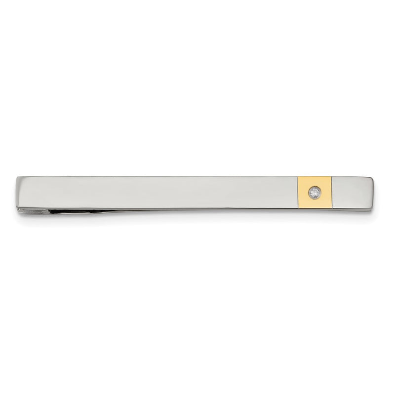 Stainless Steel Chisel Polished Yellow Ip-Plated .03 Carat Diamond Tie Bar
