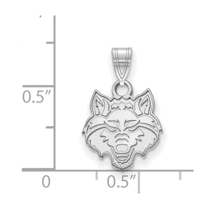 Sterling Silver Rhodium Plated Logoart Arkansas State University Wolf Small Pendant