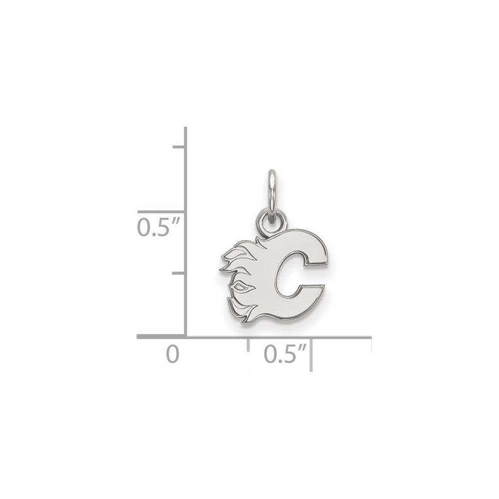 Sterling Silver Rhodium Plated Nhl Logoart Calgary Flames Letter C Extra Small Pendant