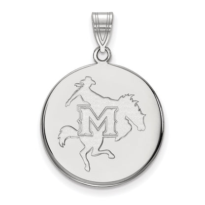 Sterling Silver Rhodium Plated Logoart Mcneese State University Large Disc Pendant