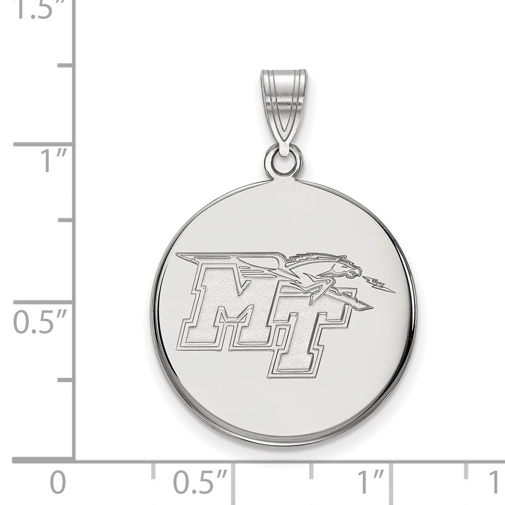 14K White Gold Logoart Middle Tennessee State University M T Large Disc Pendant