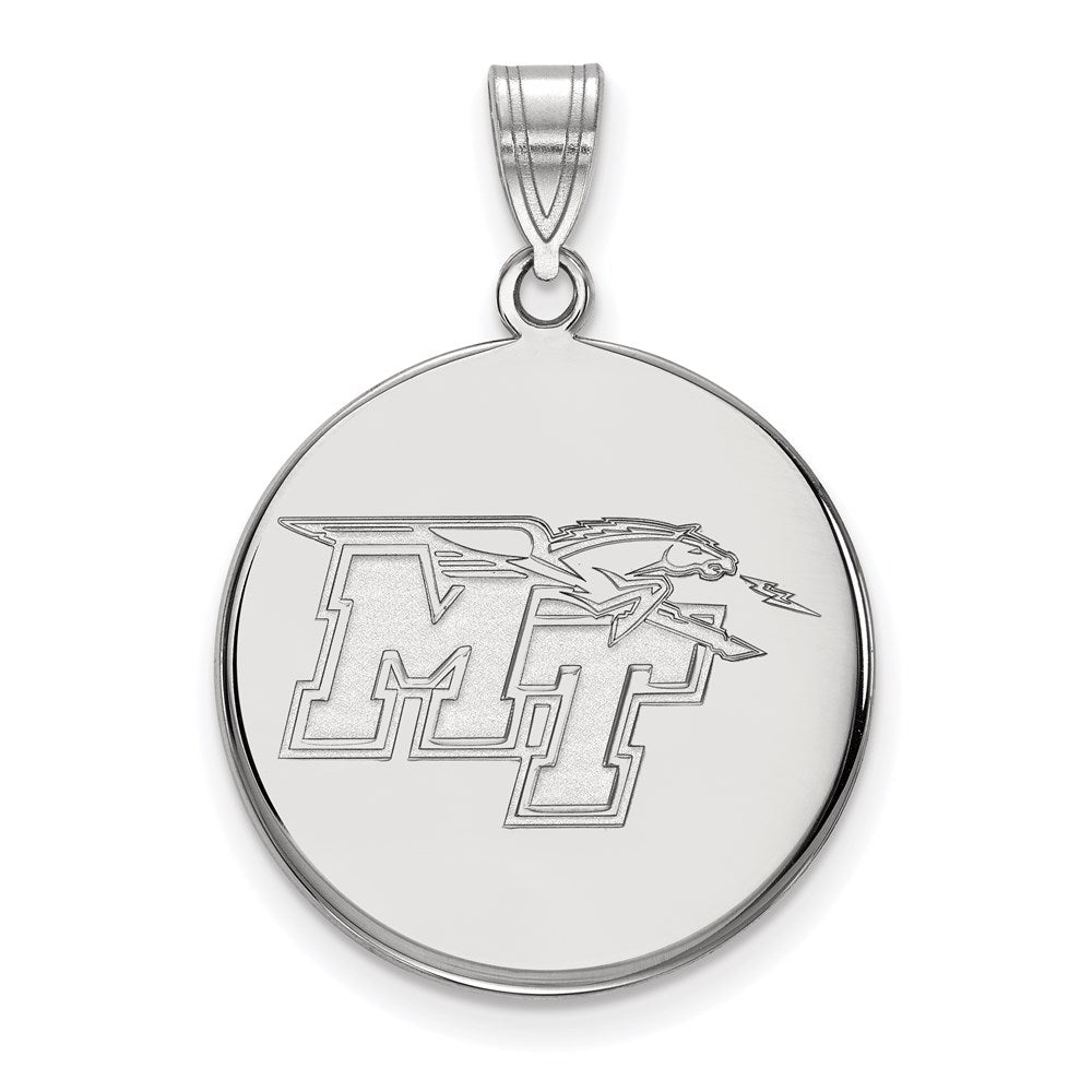 14K White Gold Logoart Middle Tennessee State University M T Large Disc Pendant