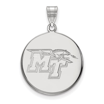 14K White Gold Logoart Middle Tennessee State University M T Large Disc Pendant