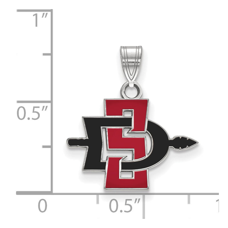 Sterling Silver Rhodium Plated Logoart San Diego State University Small Enameled Pendant