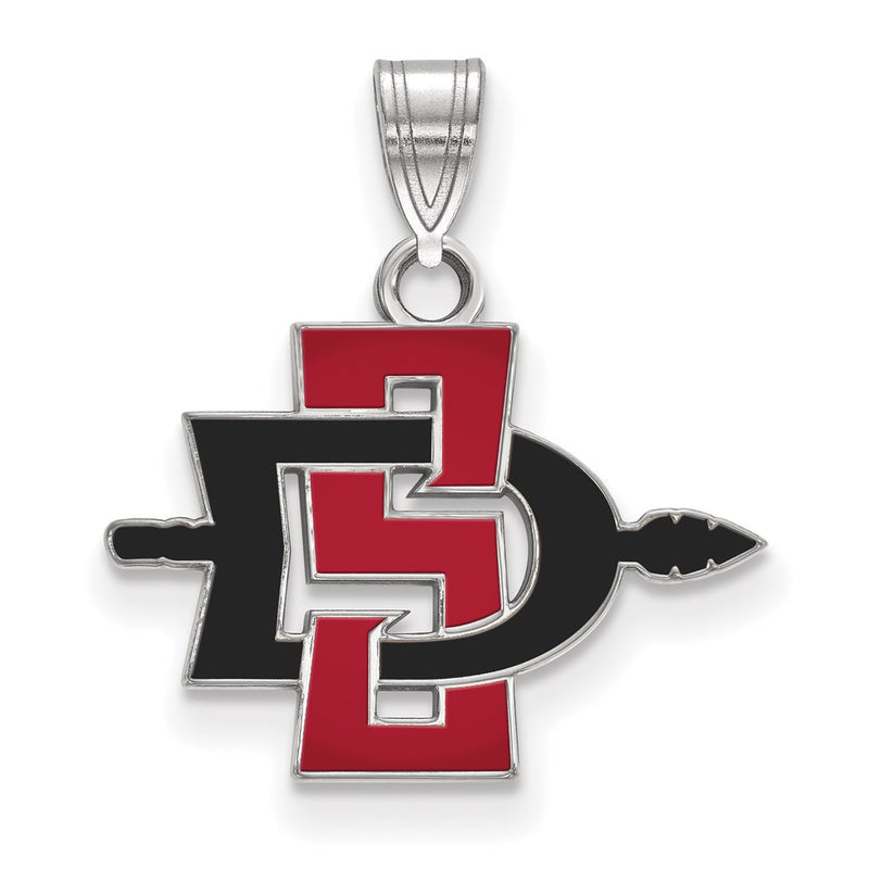 Sterling Silver Rhodium Plated Logoart San Diego State University Small Enameled Pendant