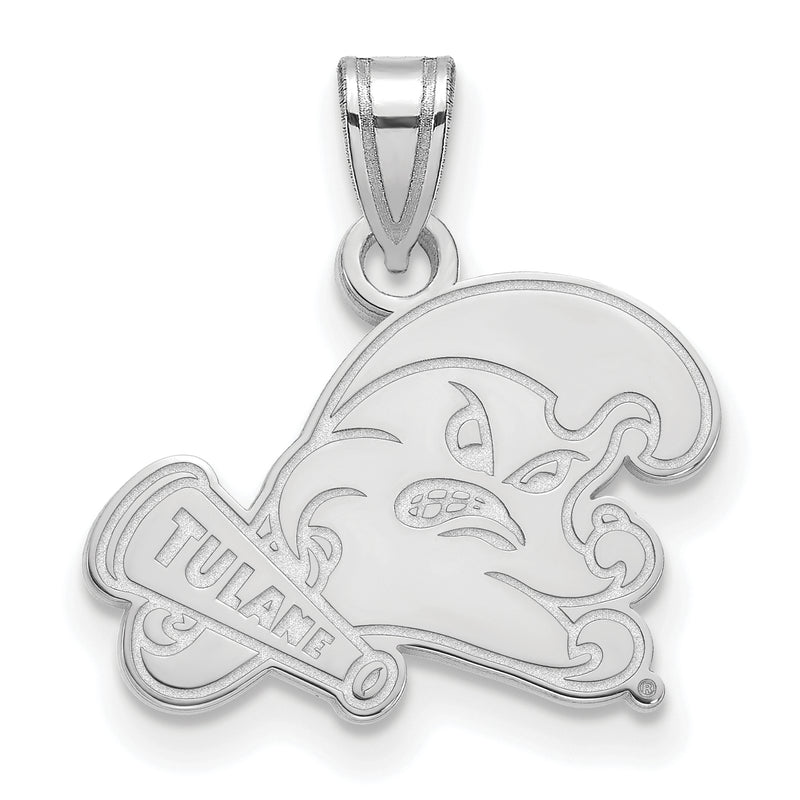Sterling Silver Rhodium Plated Logoart Tulane University Small Pendant