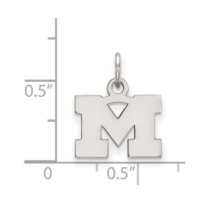 Sterling Silver Rhodium Plated Logoart University Of Michigan Letter M Extra Small Pendant