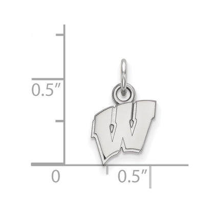 Sterling Silver Rhodium Plated Logoart University Of Wisconsin Letter W Extra Small Pendant
