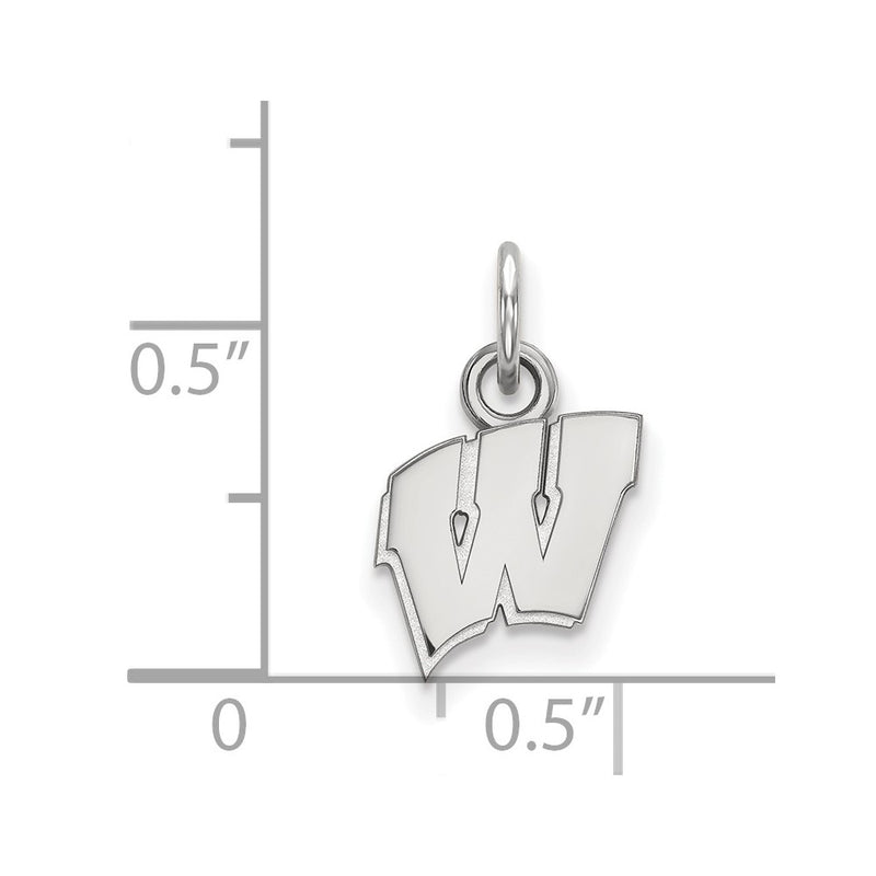 Sterling Silver Rhodium Plated Logoart University Of Wisconsin Letter W Extra Small Pendant