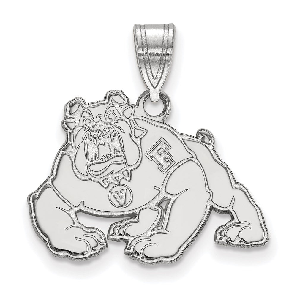 Sterling Silver Rhodium Plated Logoart California State University Fresno Bulldog Medium Pendant