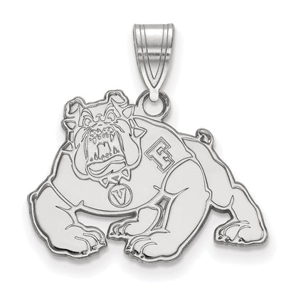 Sterling Silver Rhodium Plated Logoart California State University Fresno Bulldog Medium Pendant