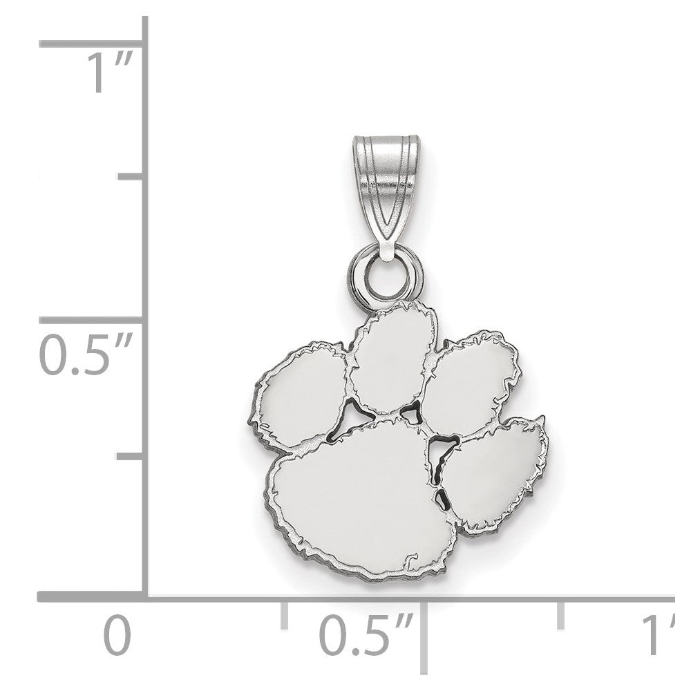 Sterling Silver Rhodium Plated Logoart Clemson University Tiger Paw Small Pendant