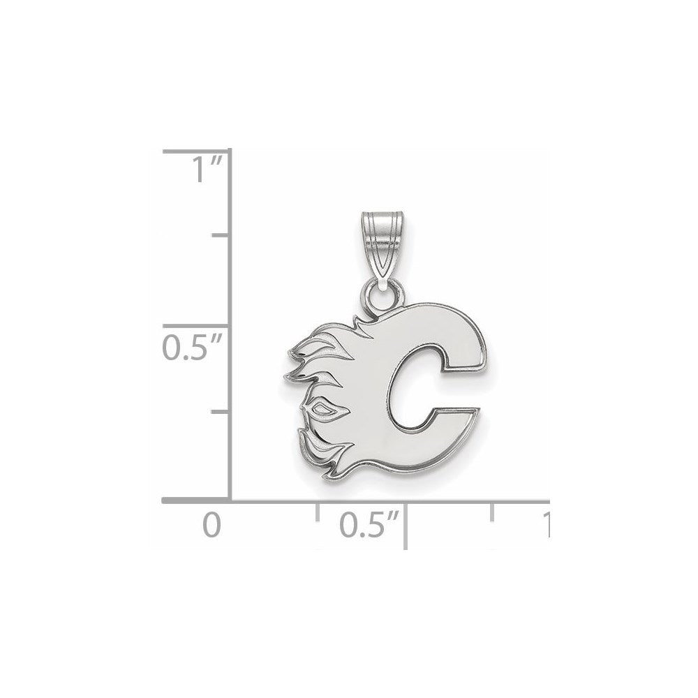 10K White Gold Nhl Logoart Calgary Flames Letter C Small Pendant