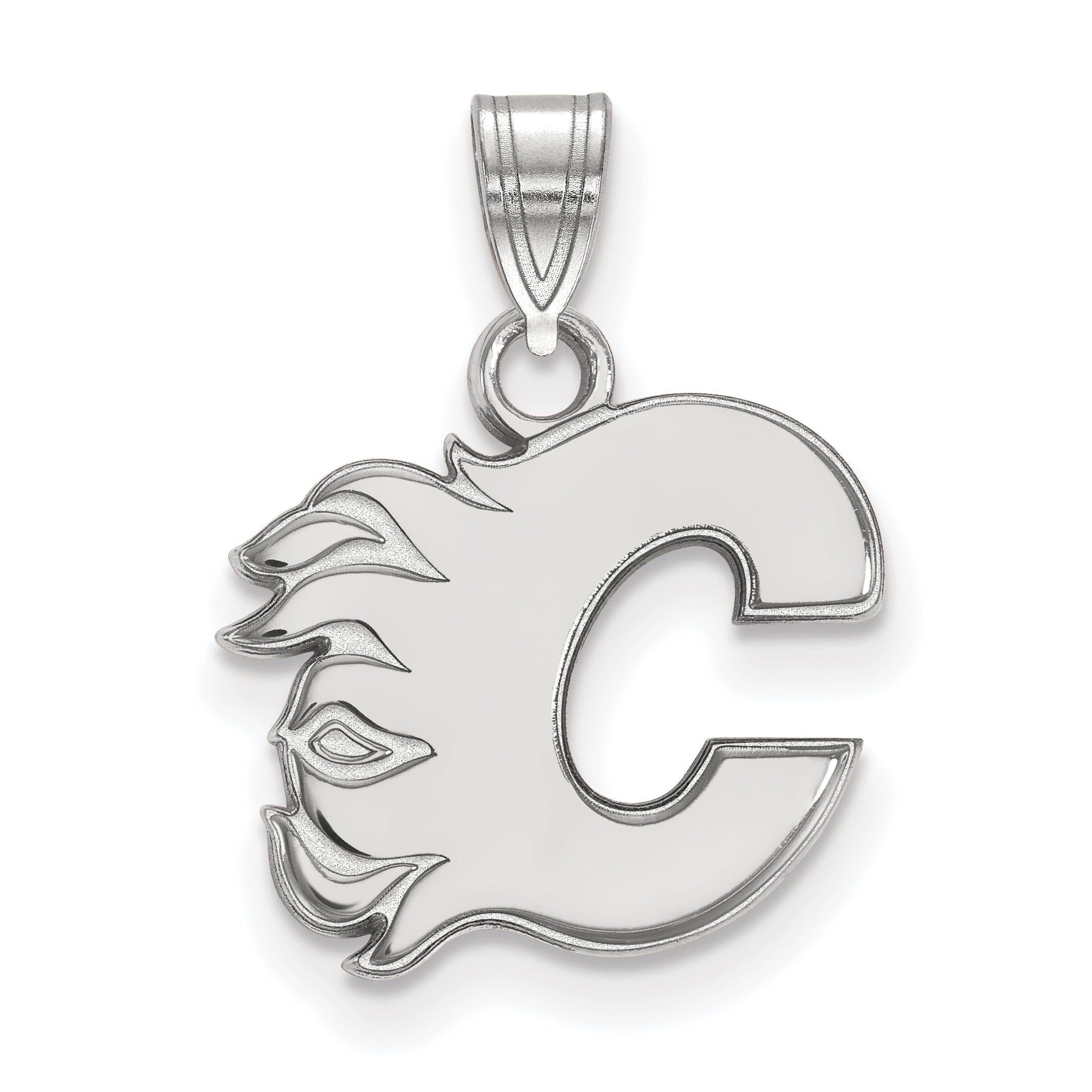 10K White Gold Nhl Logoart Calgary Flames Letter C Small Pendant