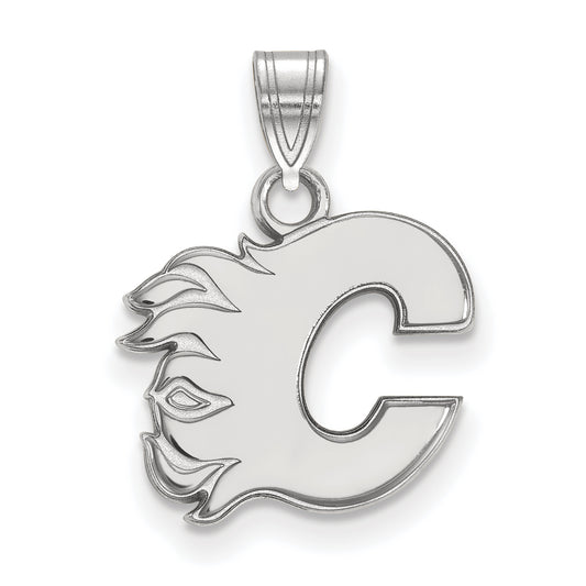 10K White Gold Nhl Logoart Calgary Flames Letter C Small Pendant