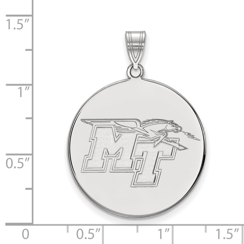 Sterling Silver Rhodium Plated Logoart Middle Tennessee State University M T Extra Large Disc Pendant