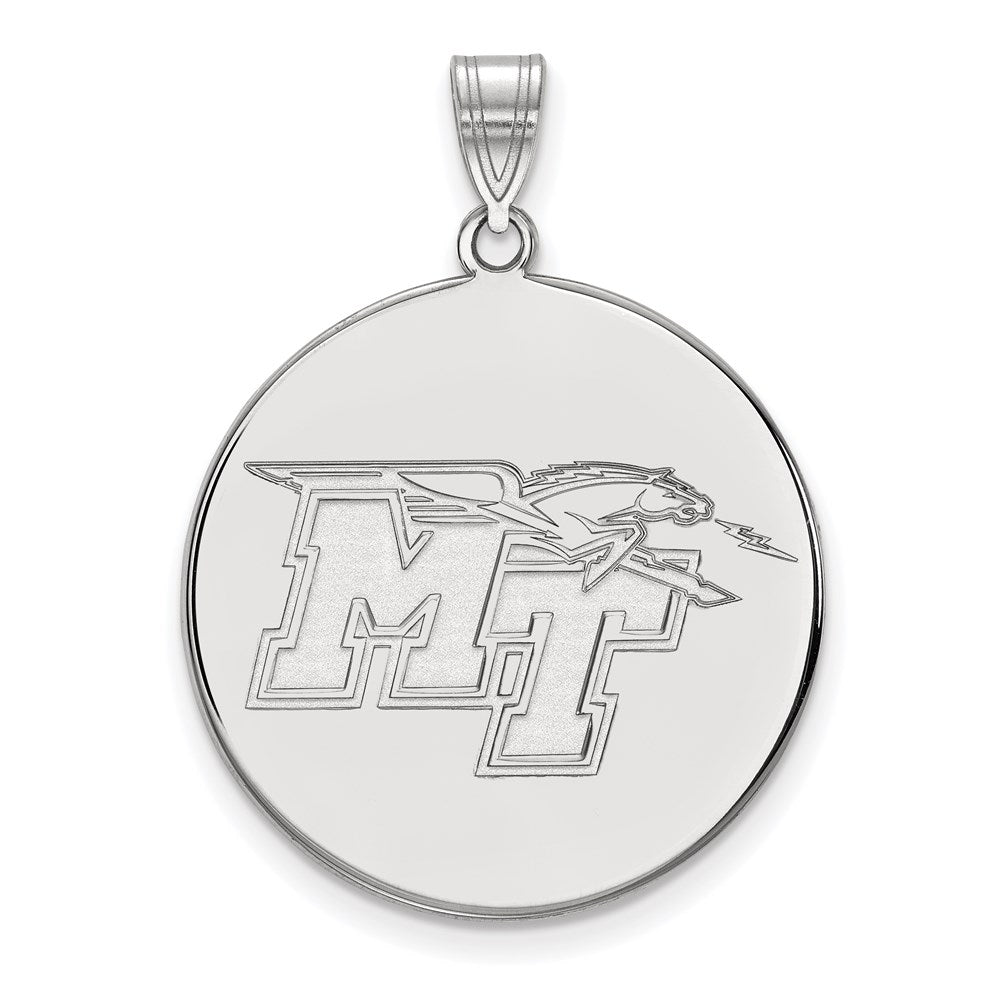 Sterling Silver Rhodium Plated Logoart Middle Tennessee State University M T Extra Large Disc Pendant