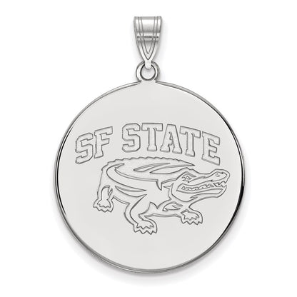 Sterling Silver Rhodium Plated Logoart San Francisco State University Extra Large Disc Pendant