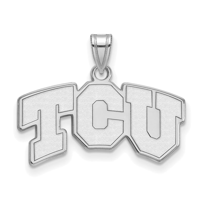 Sterling Silver Rhodium Plated Logoart Texas Christian University T C U Small Pendant