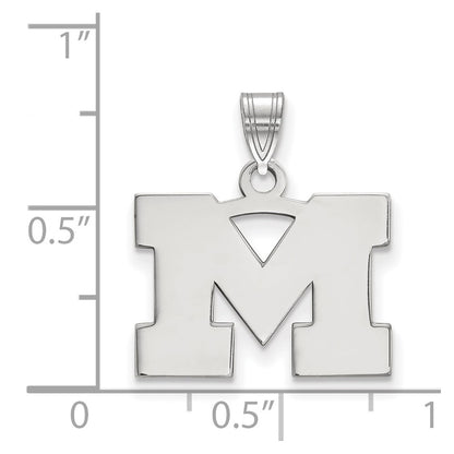 Sterling Silver Rhodium Plated Logoart University Of Michigan Letter M Small Pendant