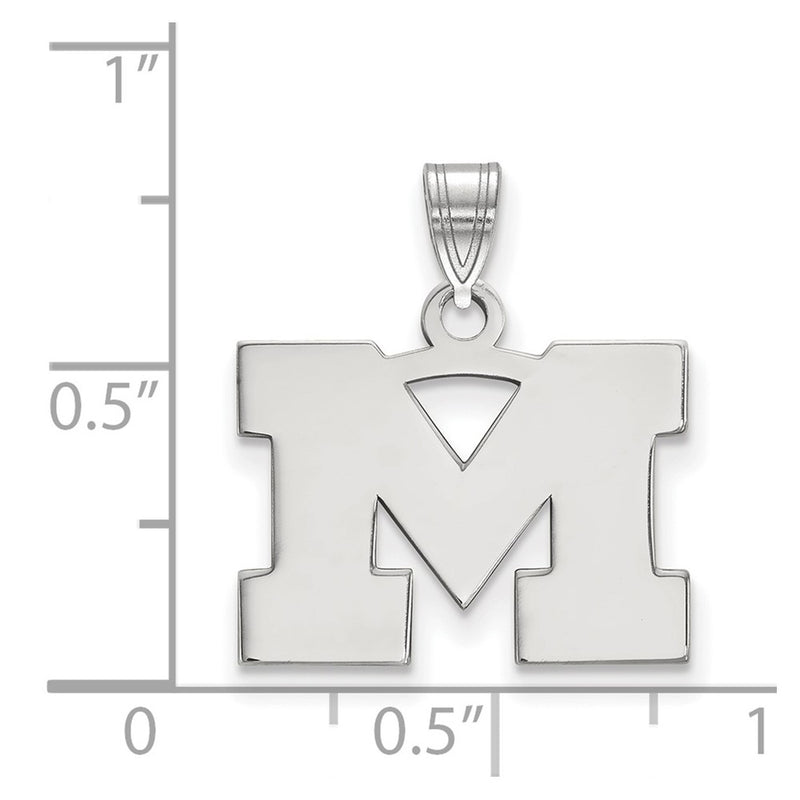 Sterling Silver Rhodium Plated Logoart University Of Michigan Letter M Small Pendant